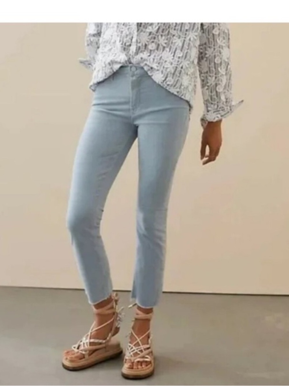 Mother Midrise Dazzler Ankle Fray Corduroy Stone Blue size 26